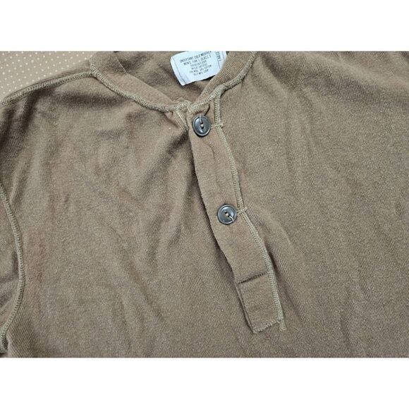 US Army UnderShirt Mens Large Cold Weather 436 Class 3 Wool Blend Henley Brown - Picture 6 of 14